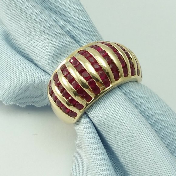 Jewelry - Elegant 14K Karat Yellow Gold Designer Ladies Ring With Cluster of Rubies